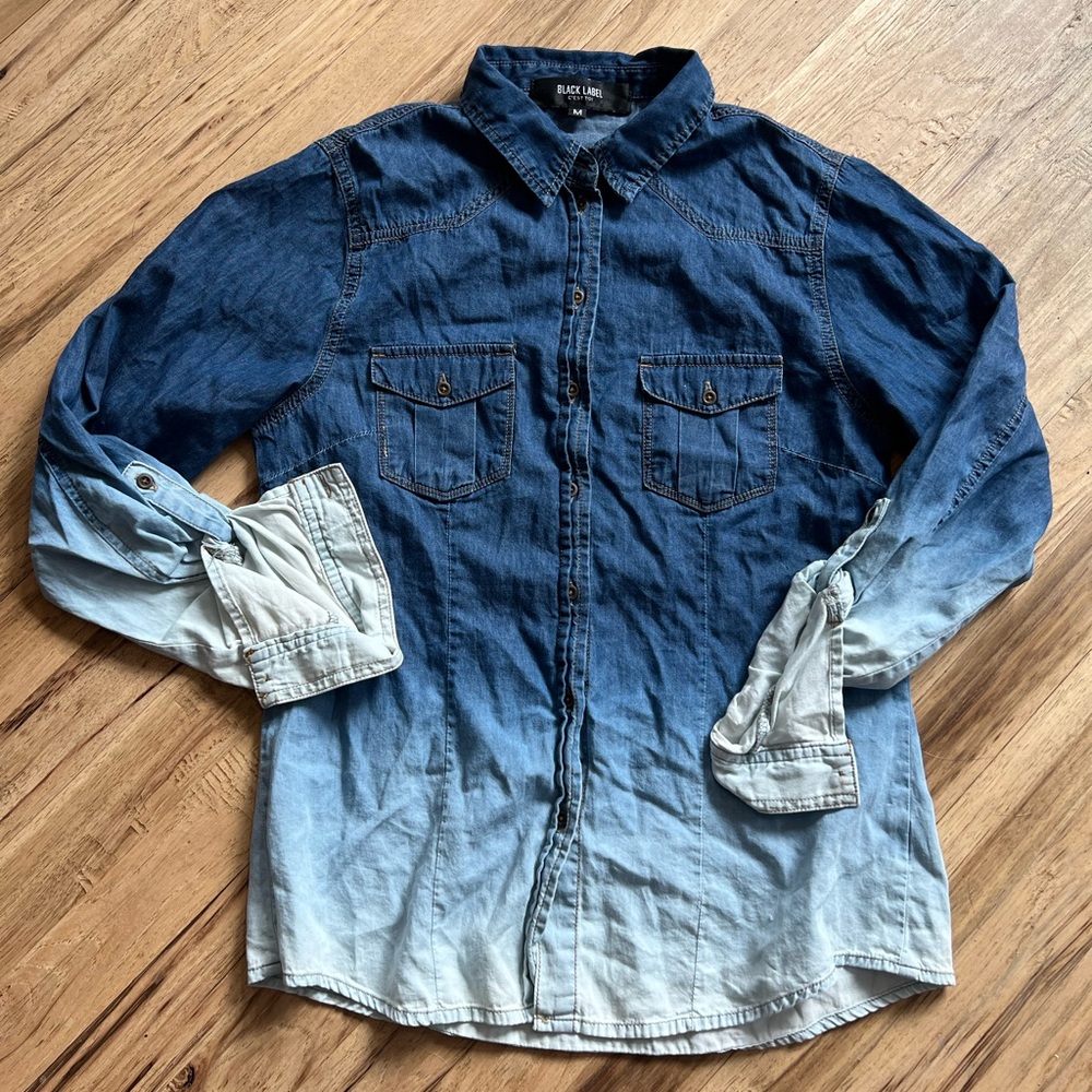 🌵Black Label Denim Ombré Long Sleeve Button Up~ Size Medium